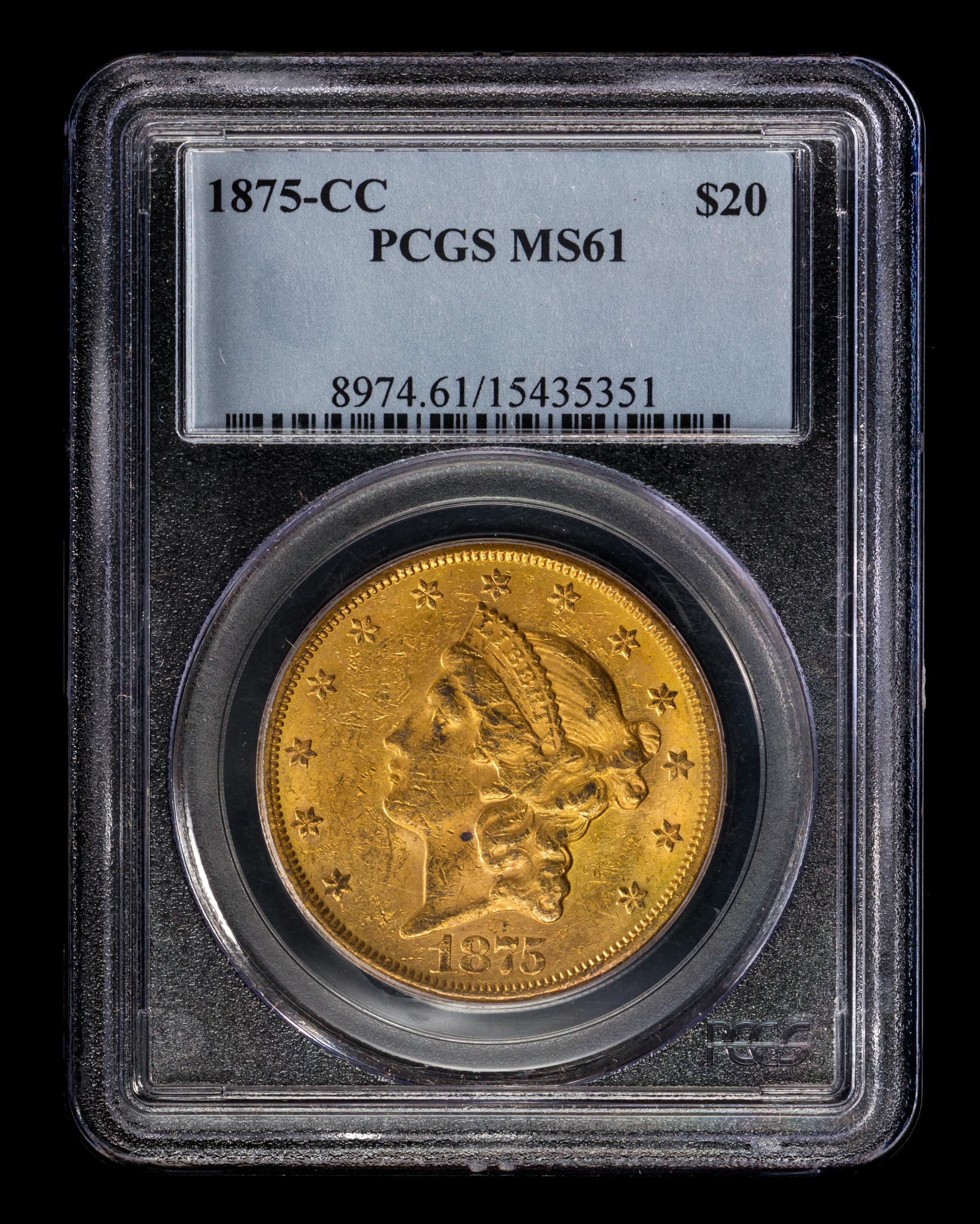 A United States 1875-CC Liberty Head $20 Gold Coin