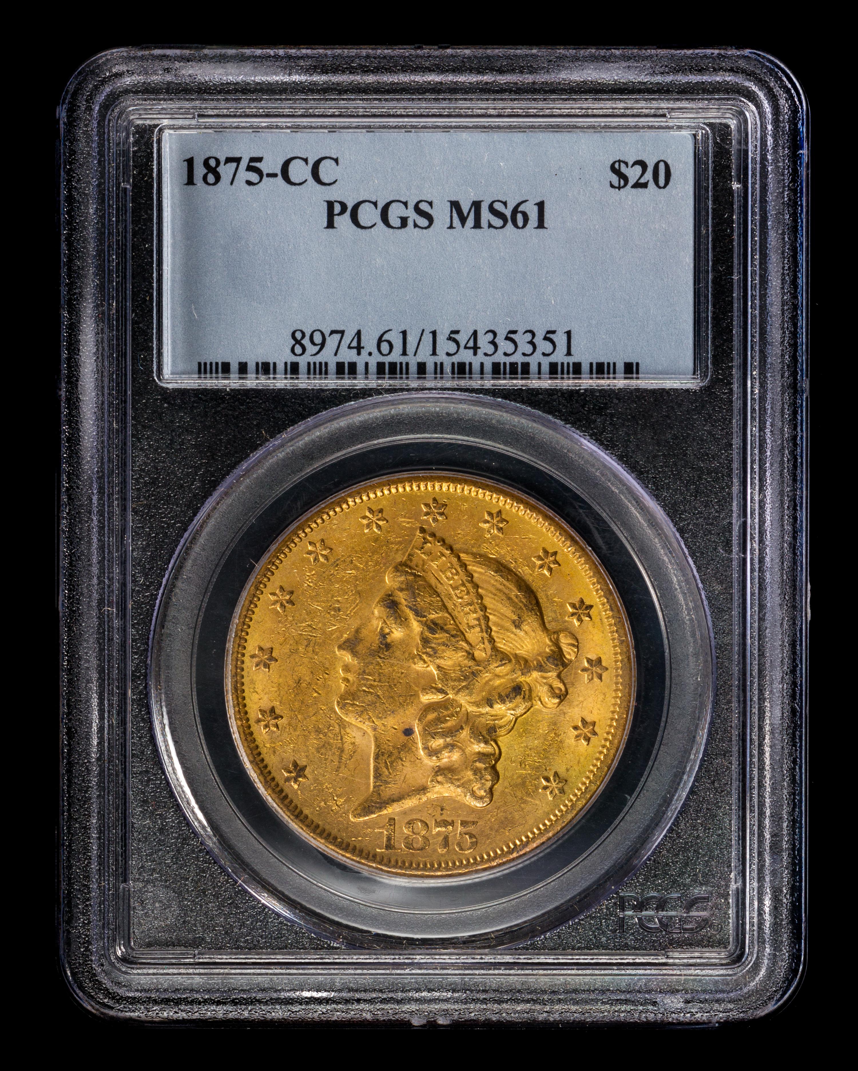 A United States 1875-CC Liberty Head $20 Gold Coin