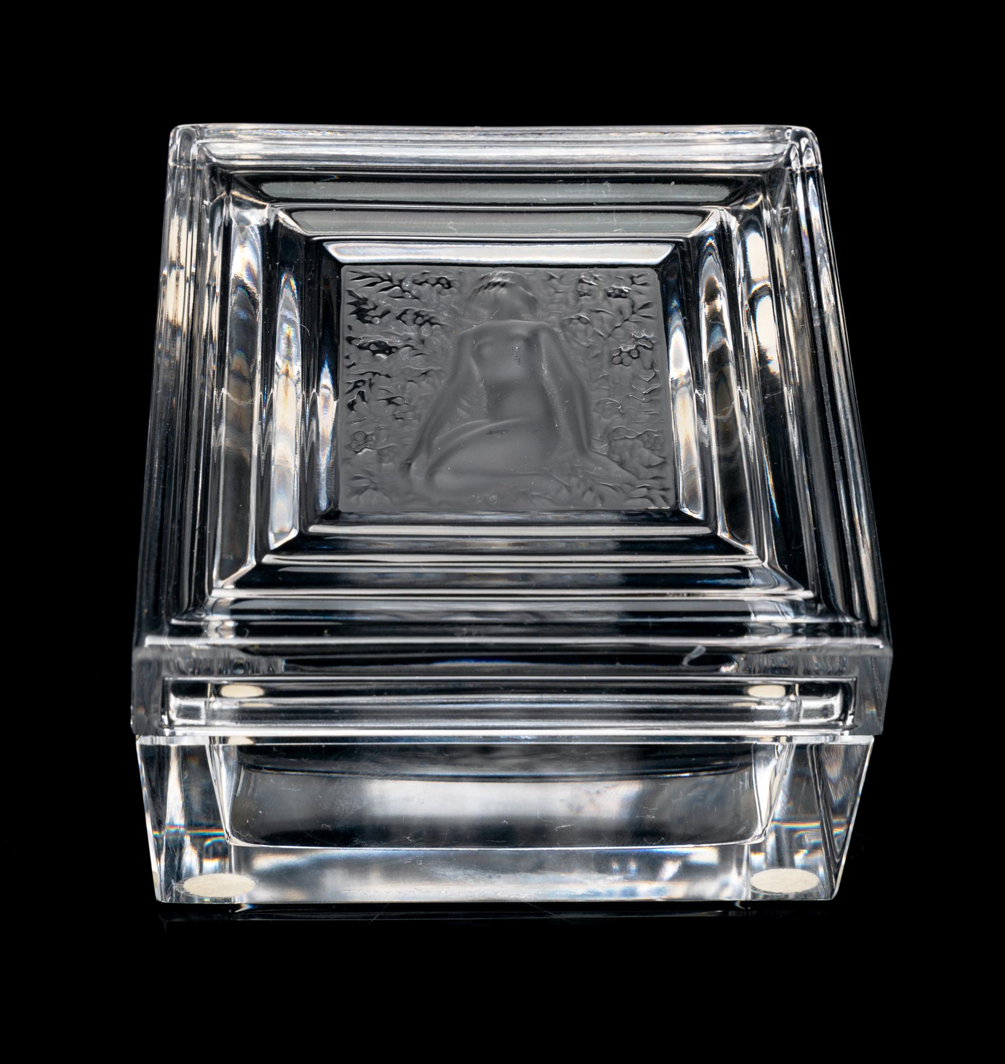 A Lalique Square Box Width 3 3/4 inches.