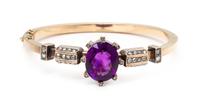 A Rose Gold, Silver, Amethyst and Diamond Bangle Bracelet, Russian, Circa 1900, 12.30 dwts.