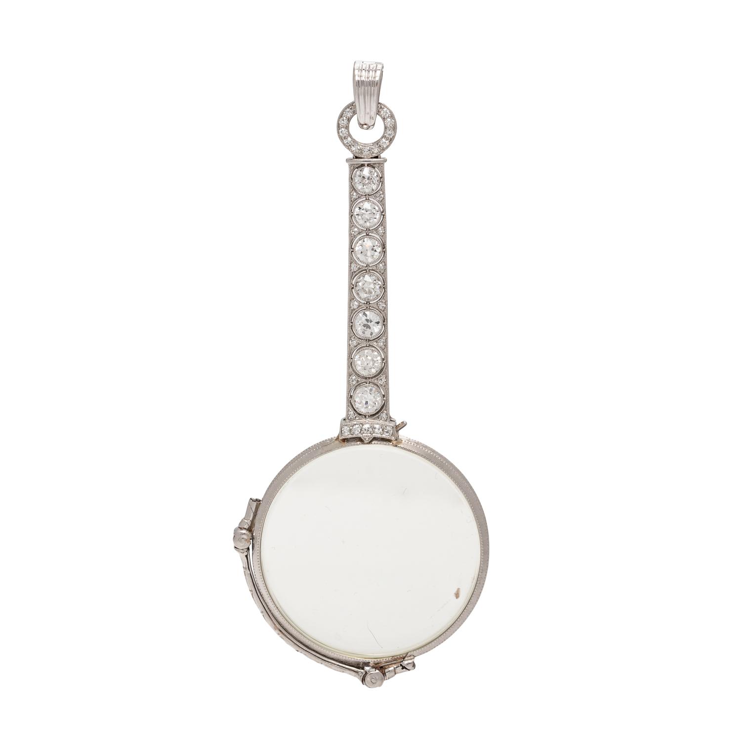 ART DECO, PLATINUM AND DIAMOND LORGNETTE PENDANT