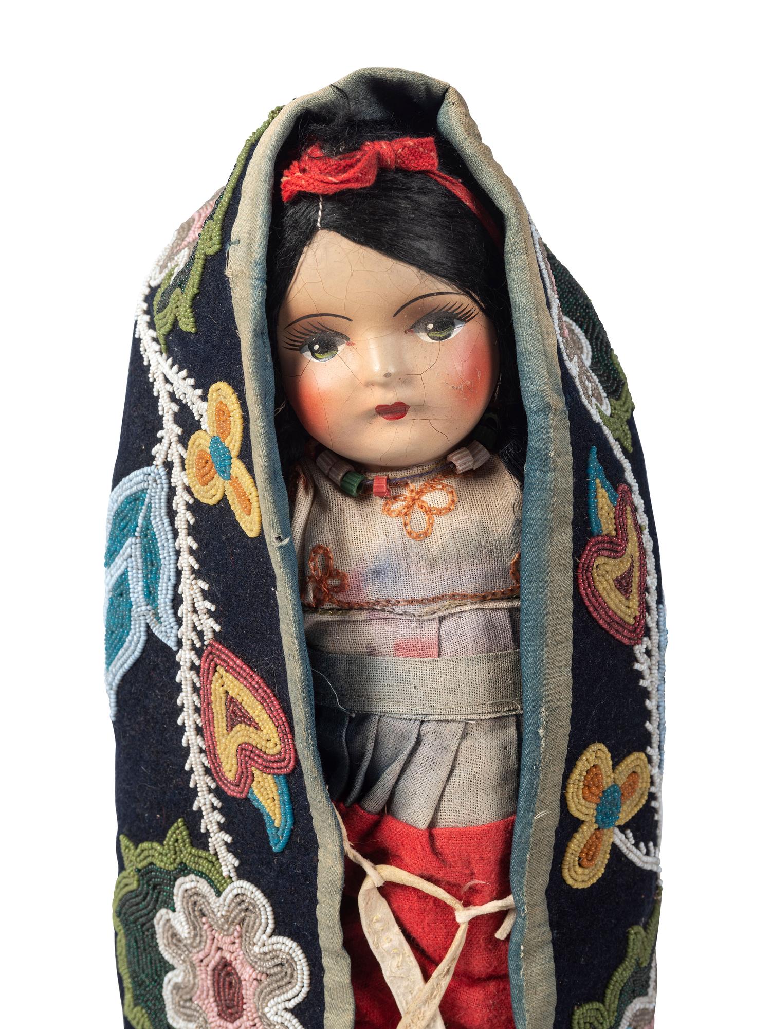 Great Lakes Beaded Toy Cradle, with Doll