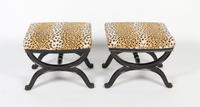 A Pair of French Ebonized Tabourets, Height 17 1/4 inches.