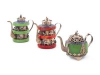 Three Chinese Cloissone Enamel Teapots