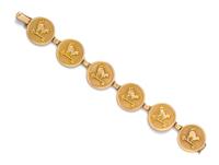 A Yellow Gold Coin Bracelet, 31.60 dwts.