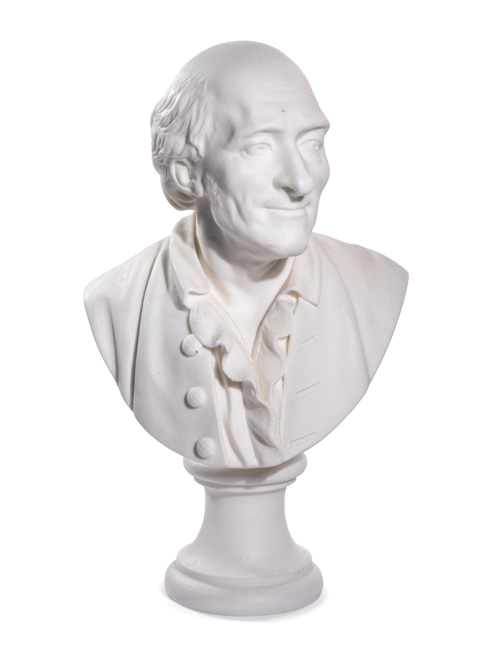 A French Biscuit Porcelain Bust of François-Marie Arouet, Called Voltaire