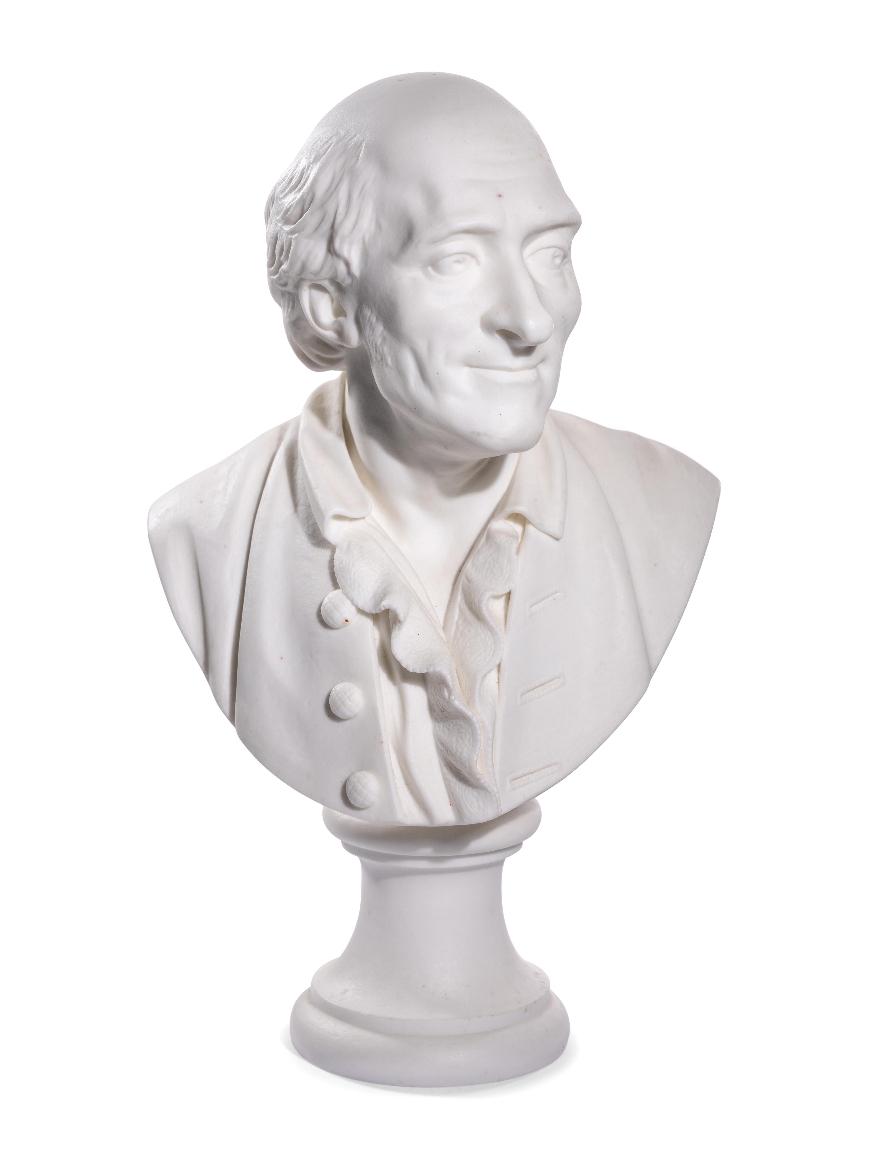 A French Biscuit Porcelain Bust of François-Marie Arouet, Called Voltaire