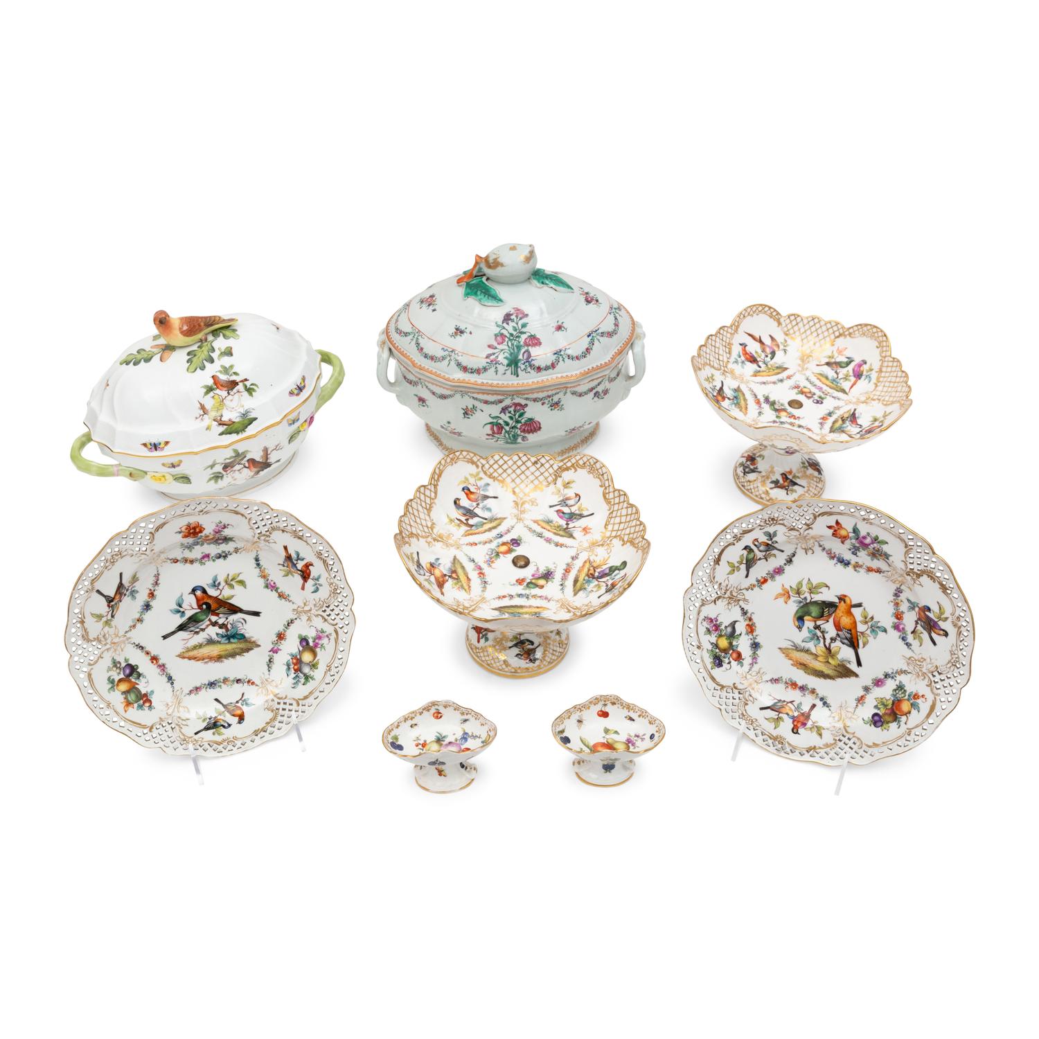 A Herend Rothschild Bird Porcelain Tureen and a Group of Continental Porcelain Articles