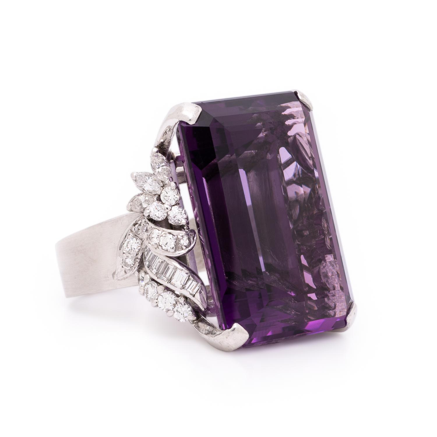 Amethyst, Diamond, and White Gold Ring