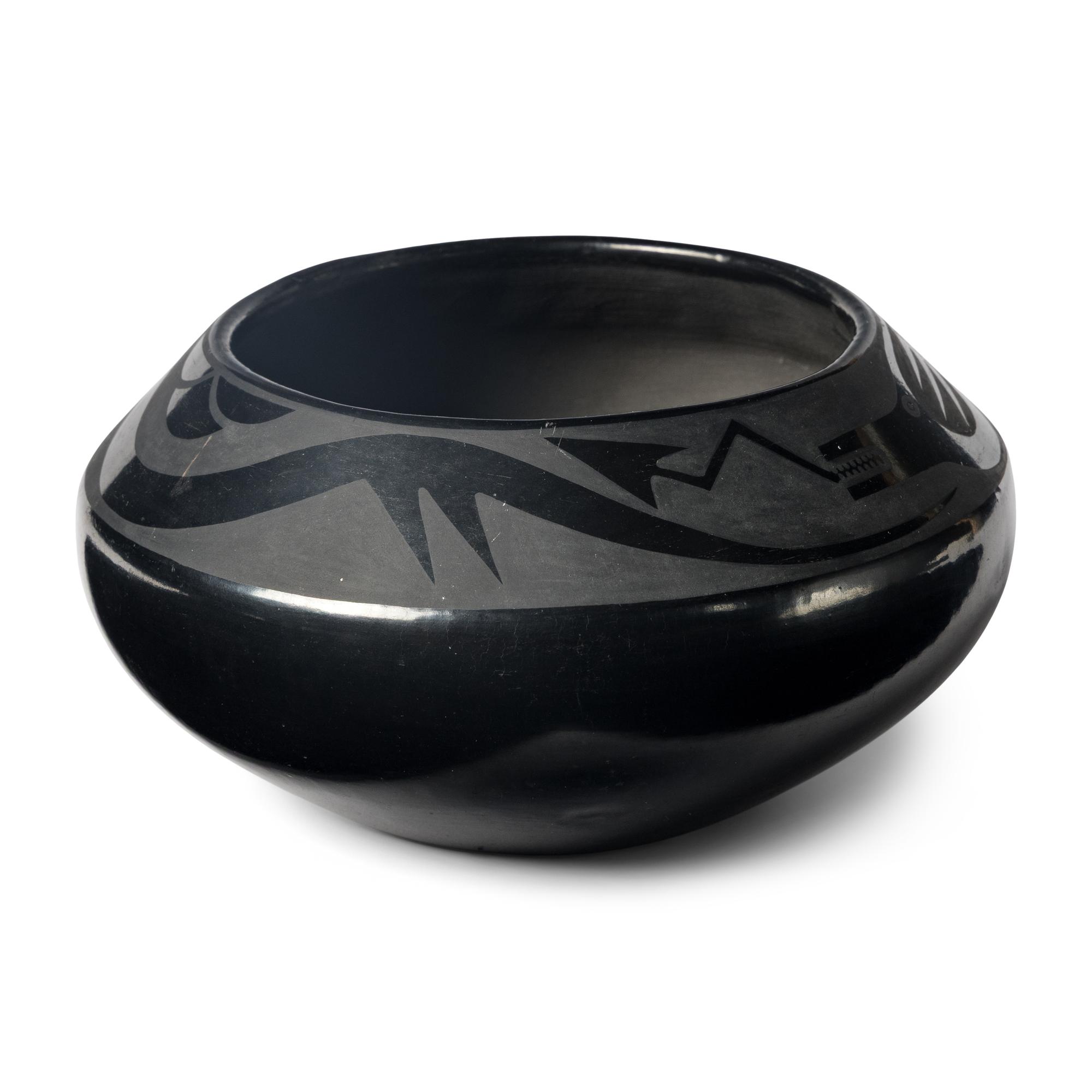 Maria and Santana Martinez (San Ildefonso, 1887-1980 / 1909-2002) — Blackware Pottery Bowl, with Avanyu 1943-1956