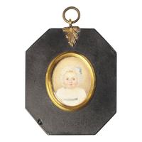 Anglo-American School 19th Century, A Portrait Miniature of a Baby with Bonnet