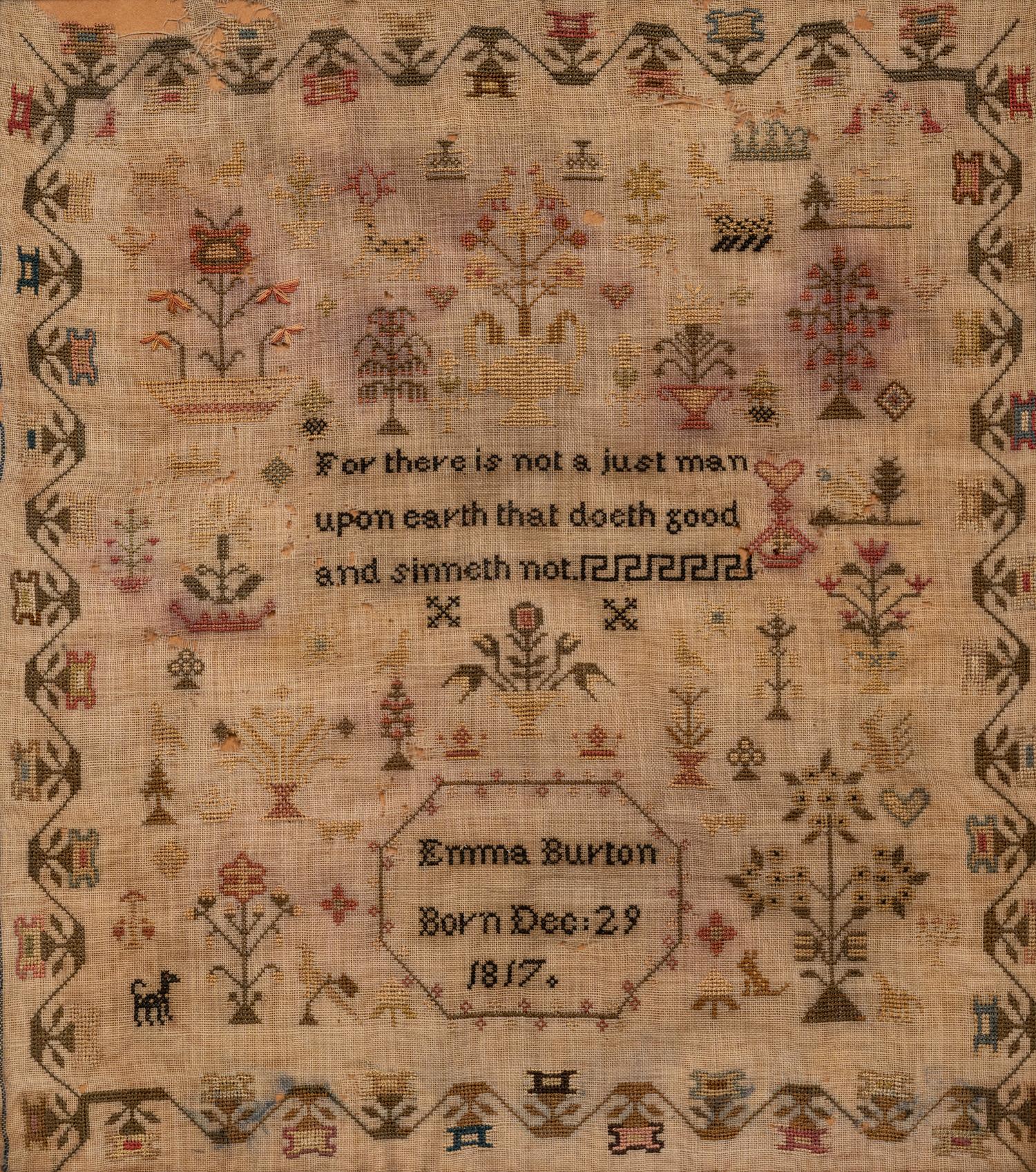An English Needlework Embroidered Schoolgirl’s Sampler