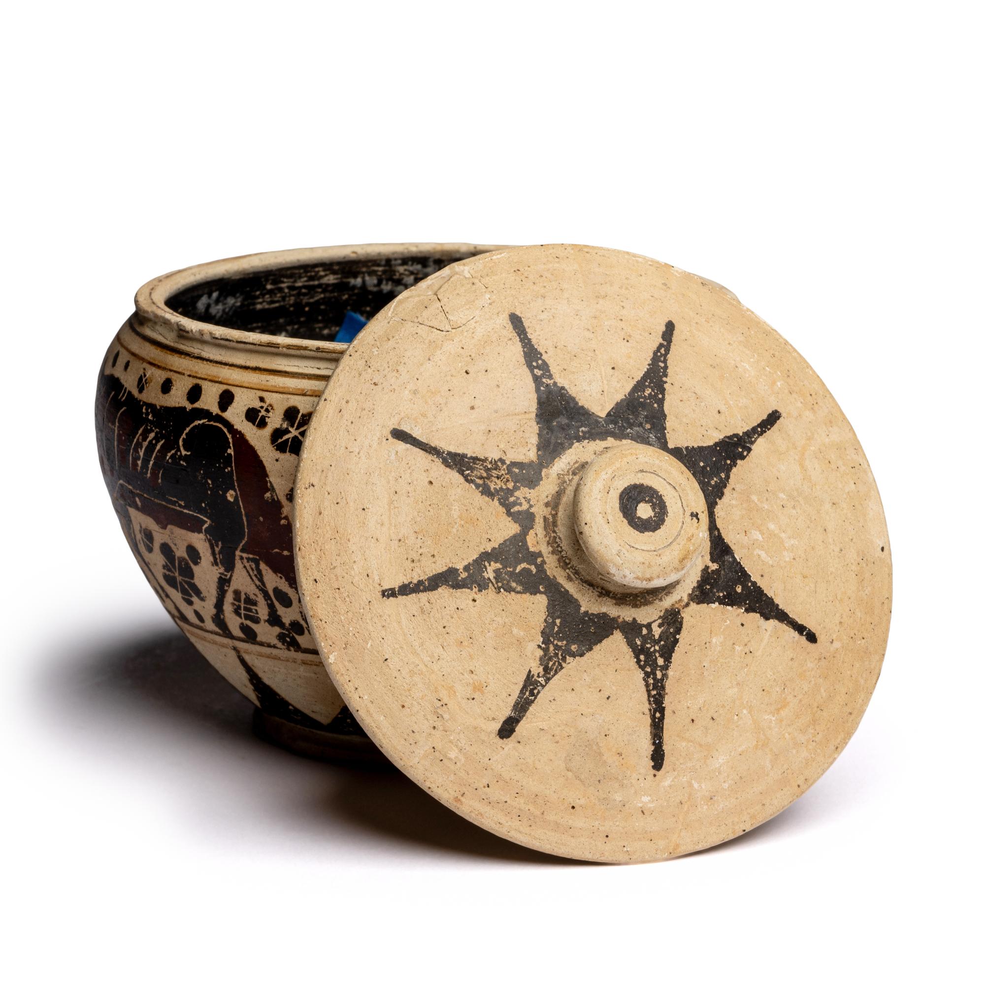 A Corinthian Pottery Lidded Pyxis with Animal Procession