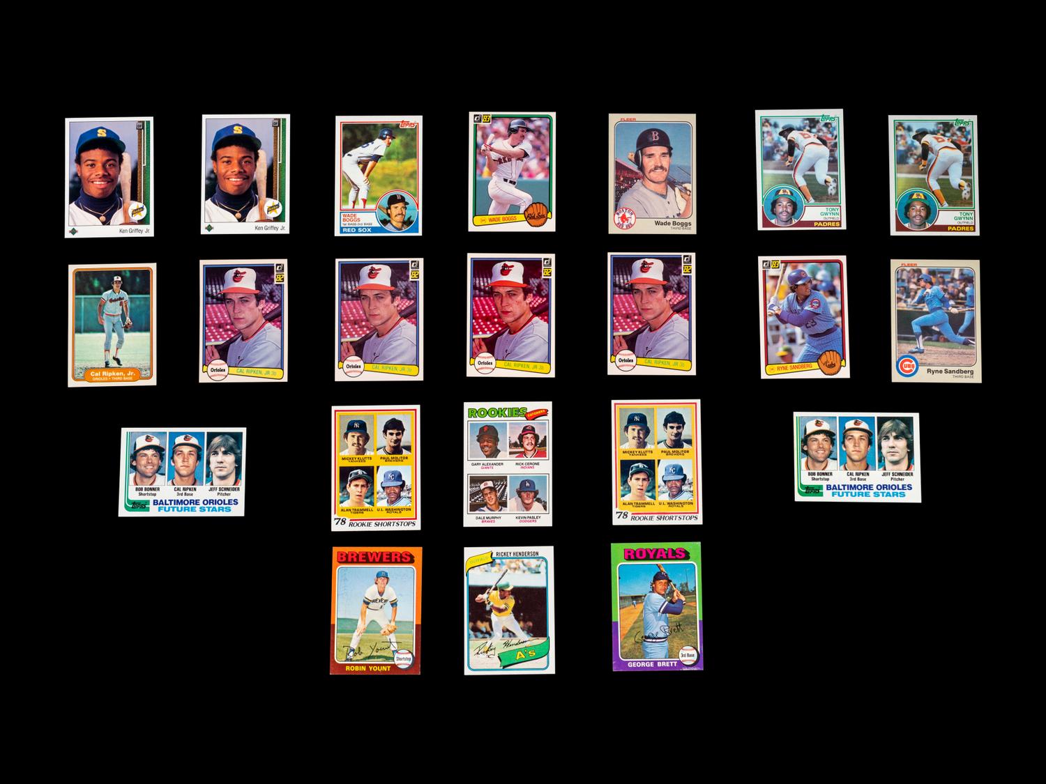 A Group of 22 Hall of Fame and Star Rookie Baseball Cards Including Cal Ripken Jr., Rickey Henderson and Ken Griffey Jr.,