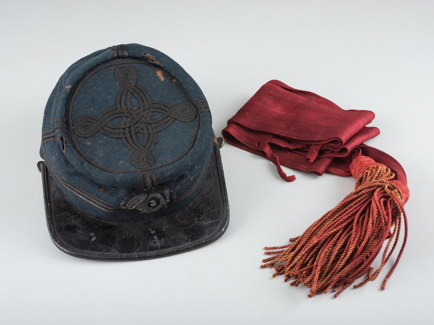 [CIVIL WAR]. Chasseur-style cap with 3rd regiment number and insignia and officer's sash.