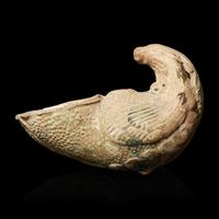 A Chinese Green Glazed Pottery 'Parrot' Rhyton Cup, Tang Dynasty 唐 綠釉鸚鵡杯