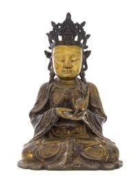 A Gilt Bronze Figure of Guanyin Height 15 inches.