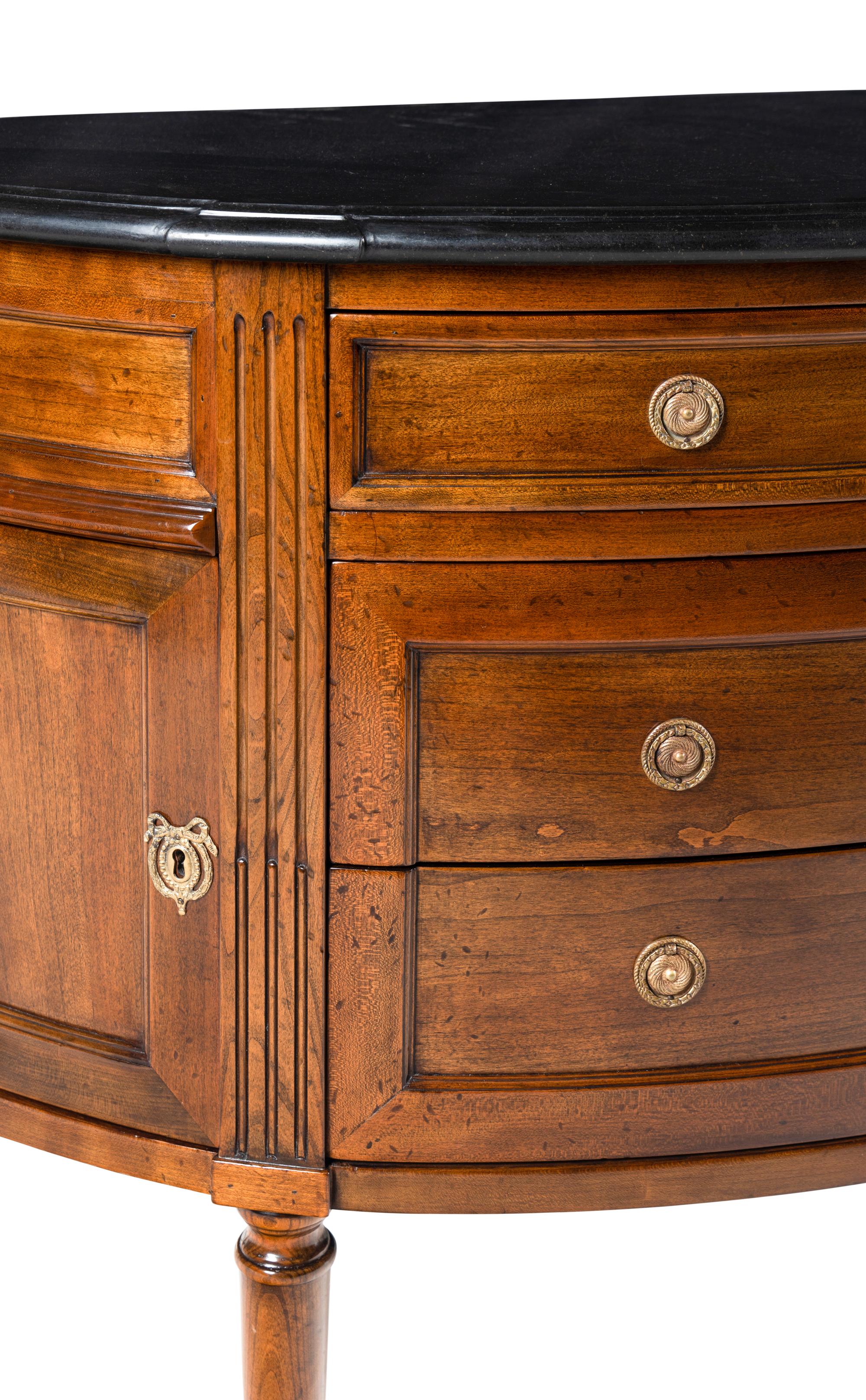 A Pair of Louis XVI Style Walnut Marble-Top Commodes