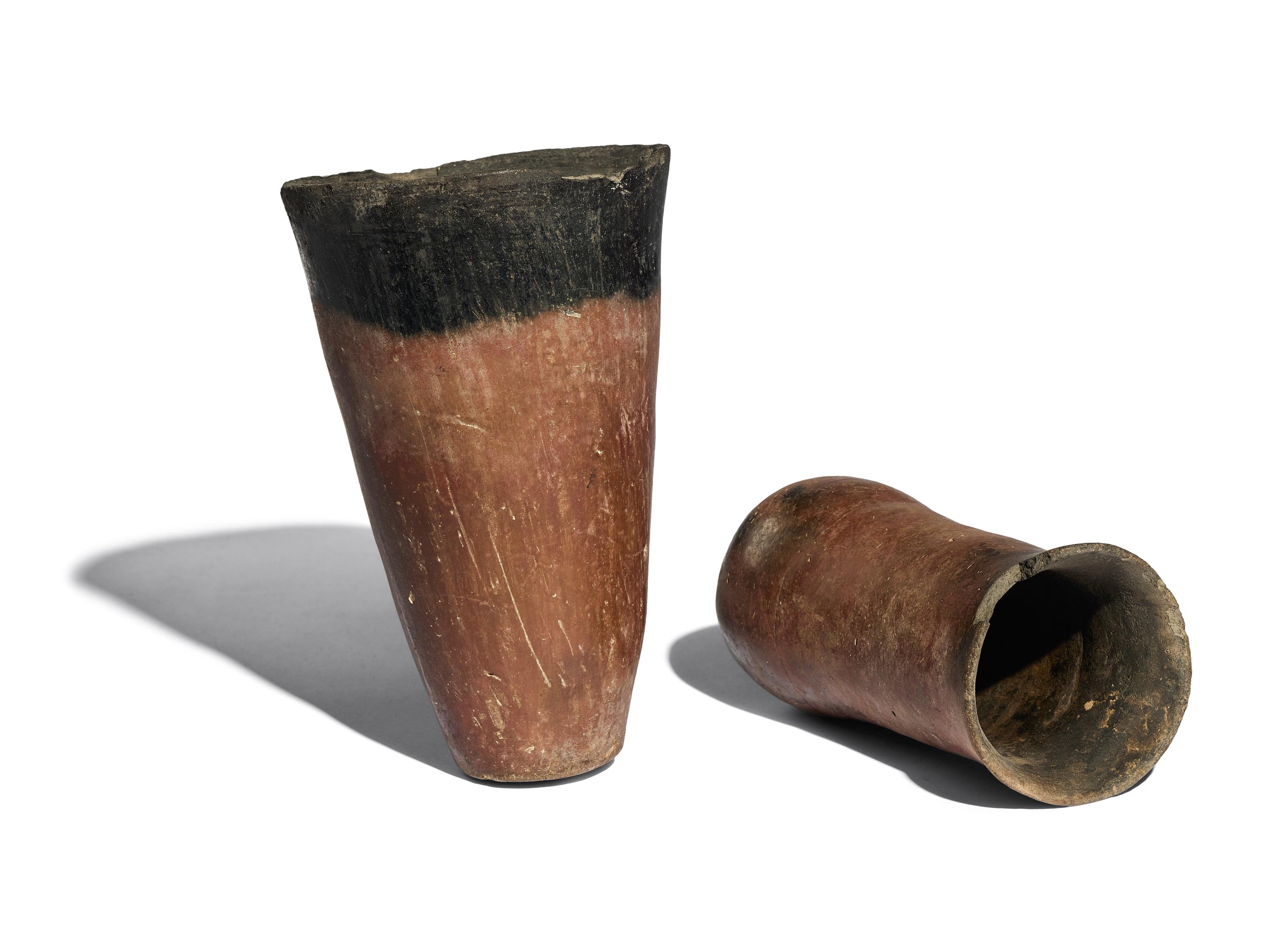 Two Egyptian Black-Topped Pottery Jars