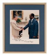[PERKINS, Edward Joseph (1928-2020)]. A group of 9 documents or photographs by Presidents Nixon, Reagan, or Bush to Perkins, presumably with secretarial or facsimile signatures, including: