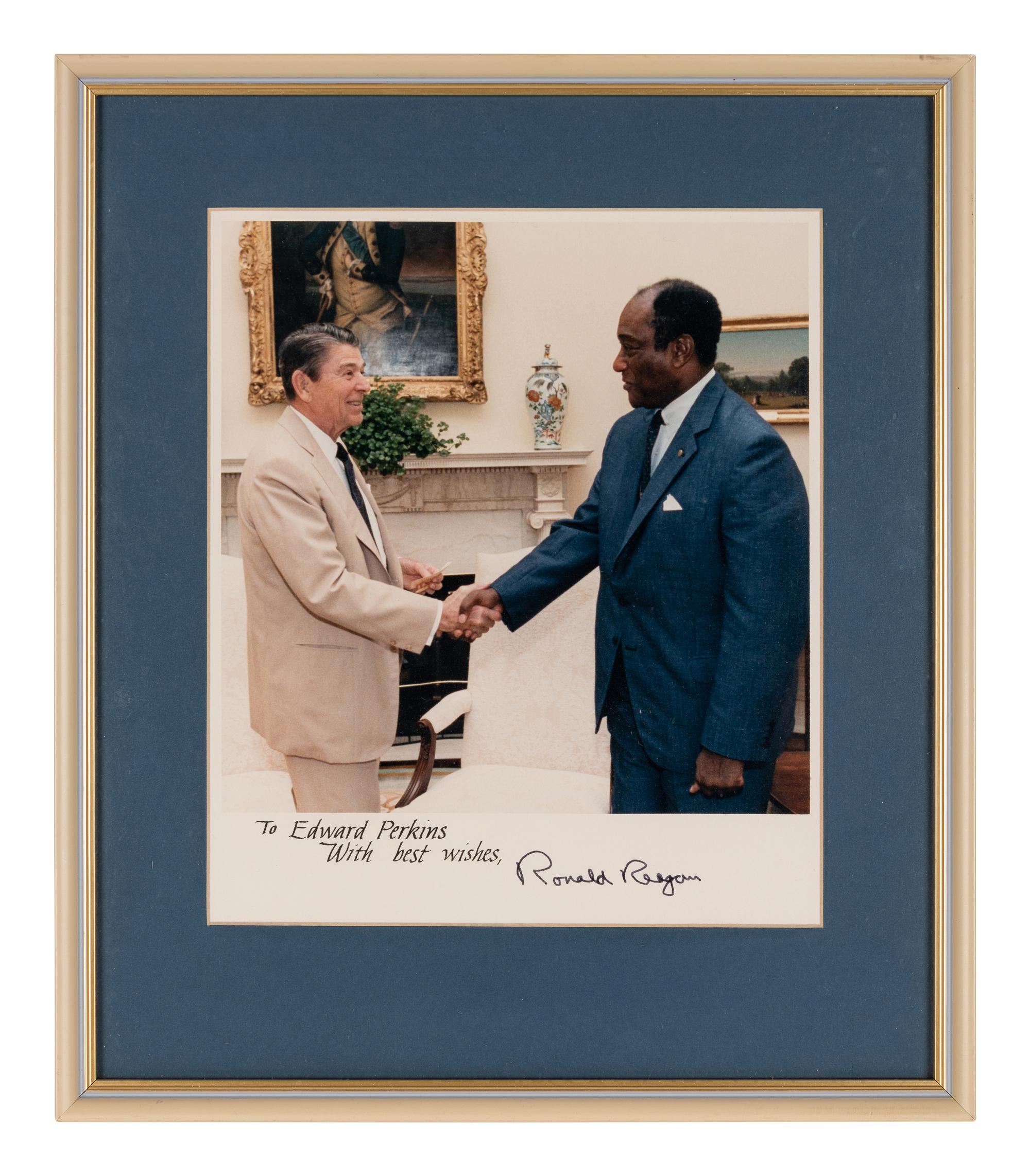 [PERKINS, Edward Joseph (1928-2020)]. A group of 9 documents or photographs by Presidents Nixon, Reagan, or Bush to Perkins, presumably with secretarial or facsimile signatures, including: