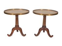 A Pair of French Empire Style Mahogany and Parcel Gilt Gueridons with Faux Granite Tops