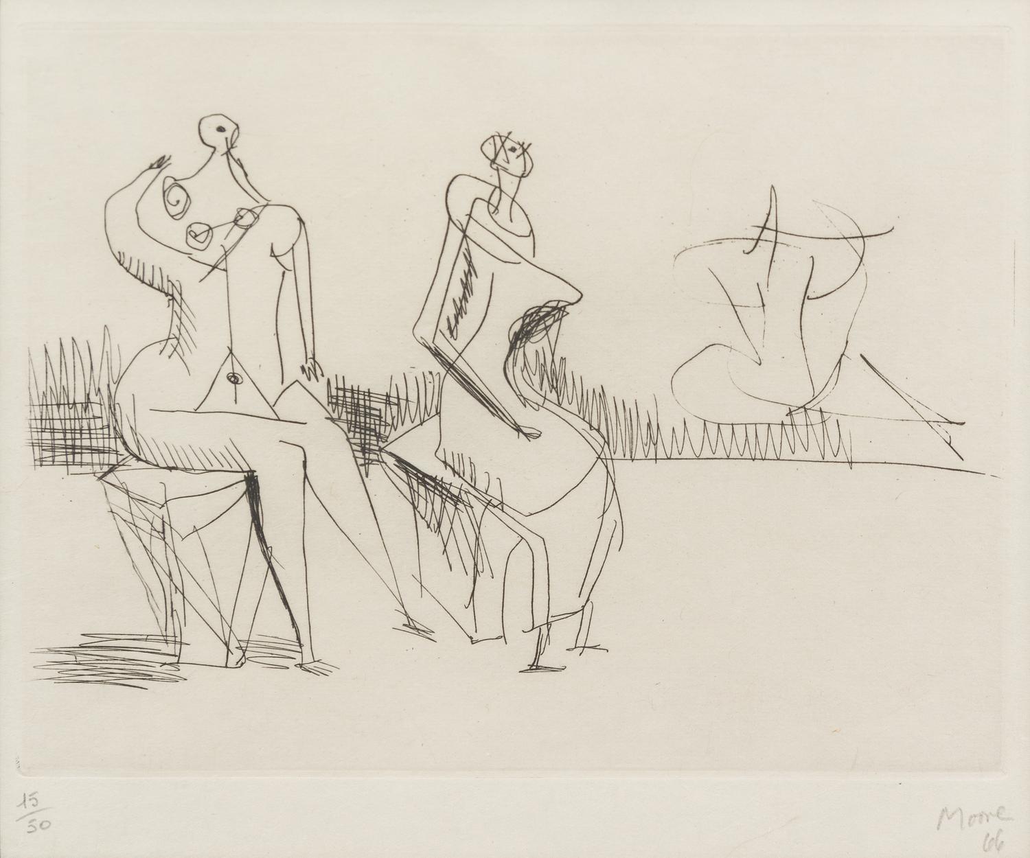 Henry Moore, (British, 1898-1986), Two Seated Figures II, 1966