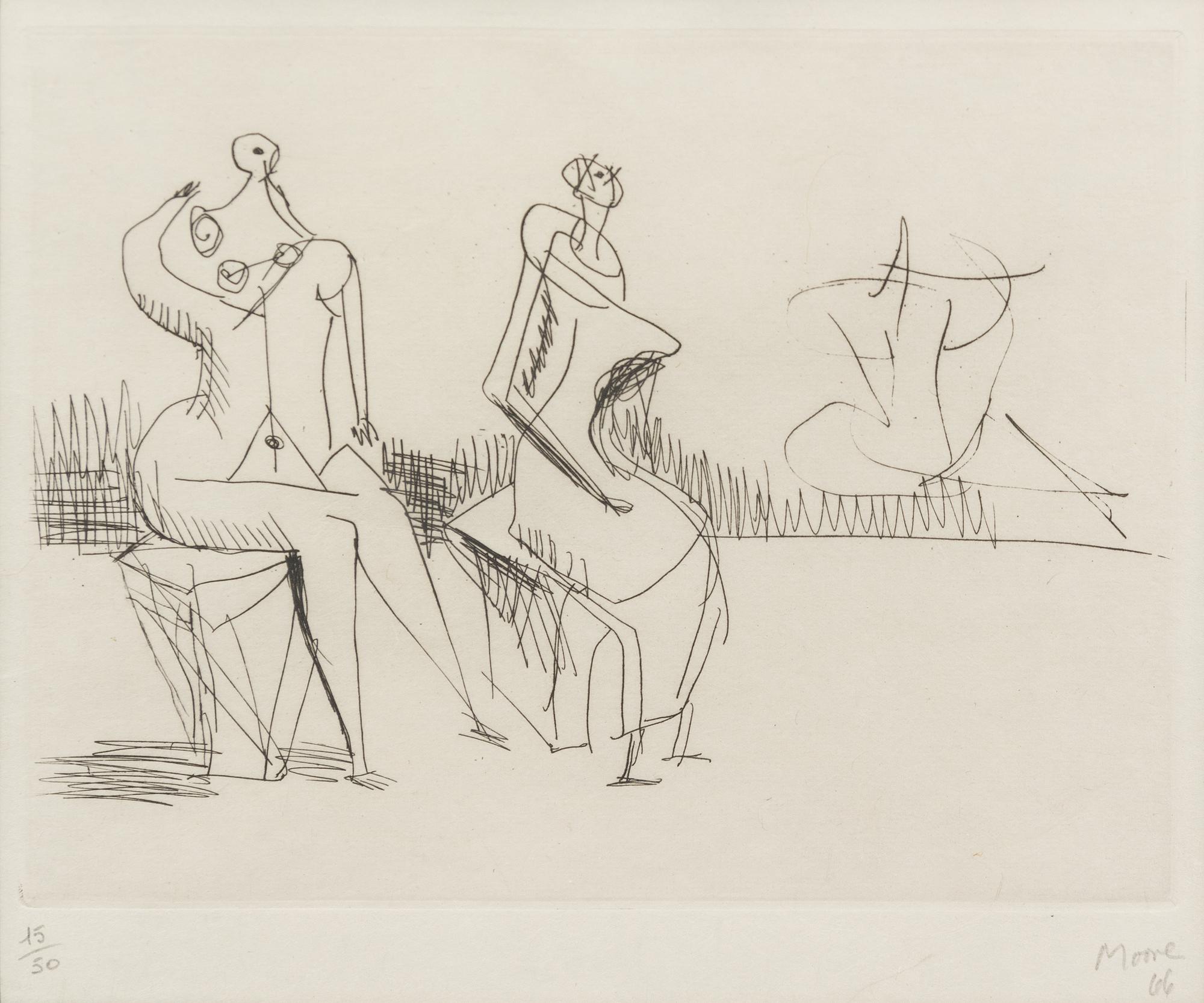 Henry Moore, (British, 1898-1986), Two Seated Figures II, 1966