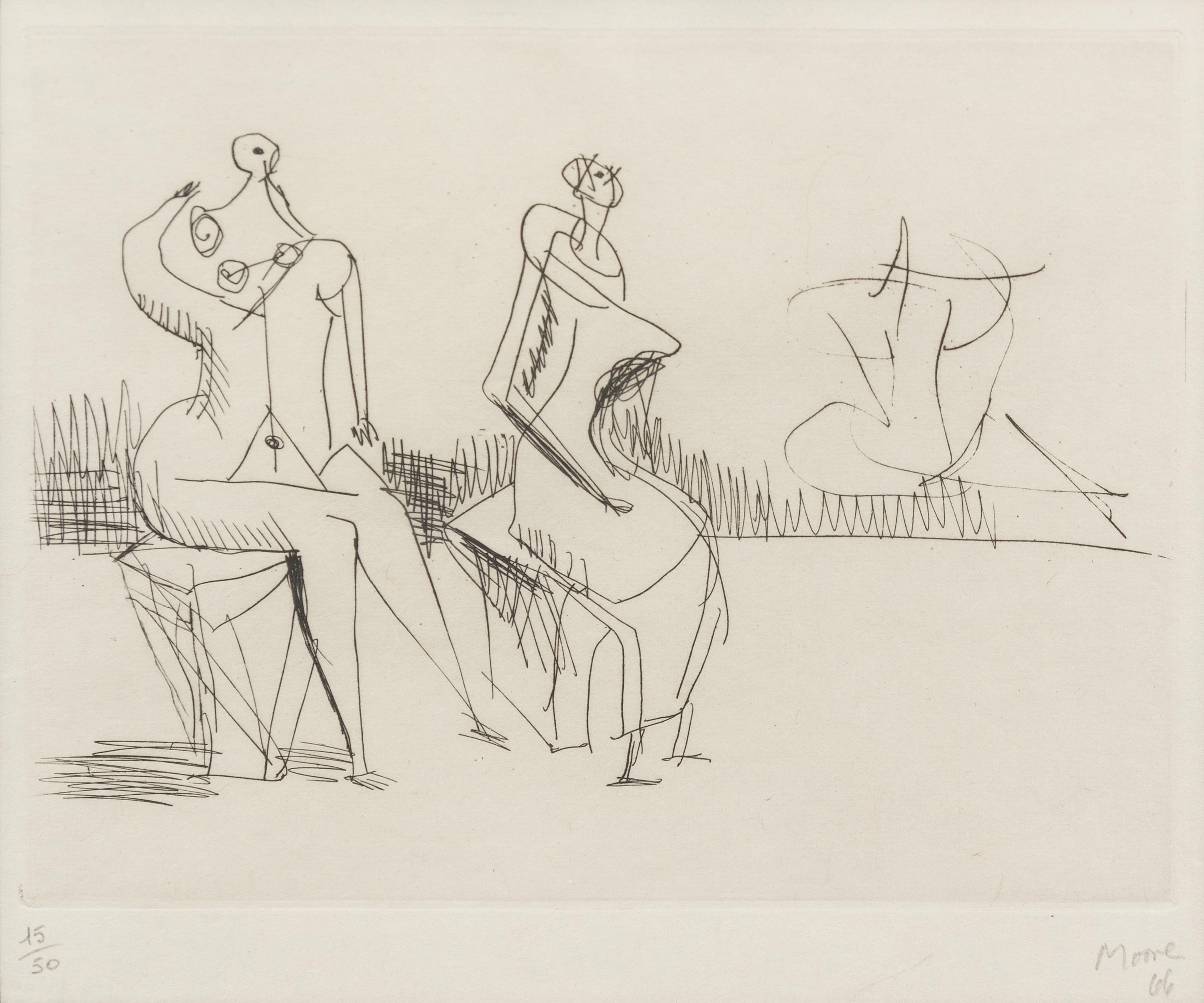 Henry Moore, (British, 1898-1986), Two Seated Figures II, 1966
