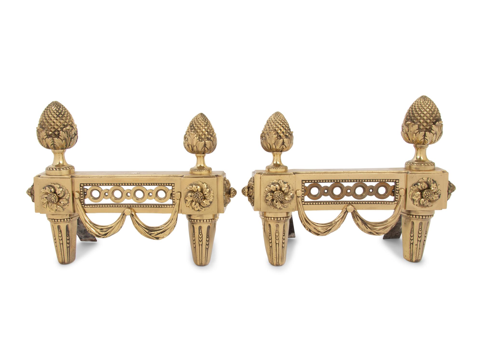 A Pair of Empire Style Brass Chenets