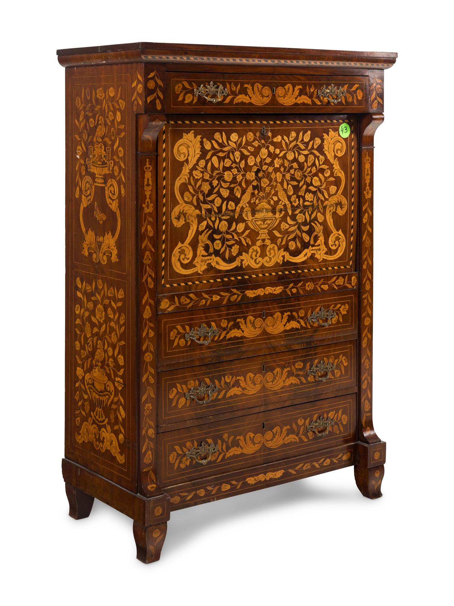 A Dutch Marquetry Secrétaire à Abattant