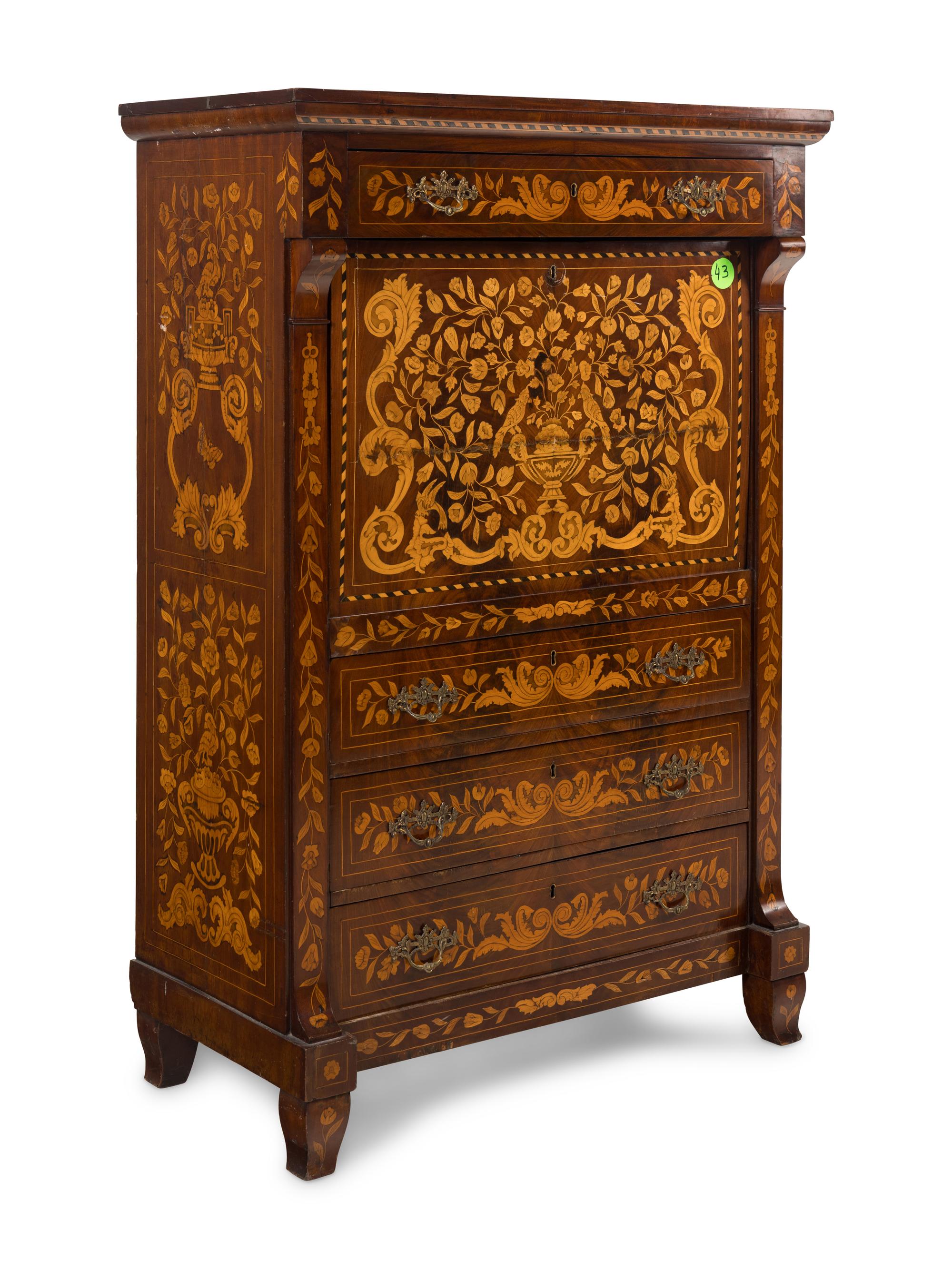A Dutch Marquetry Secrétaire à Abattant
