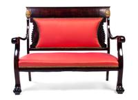 An Empire Style Parcel Gilt Mahogany Parlor Suite, Width of settee 51 inches.
