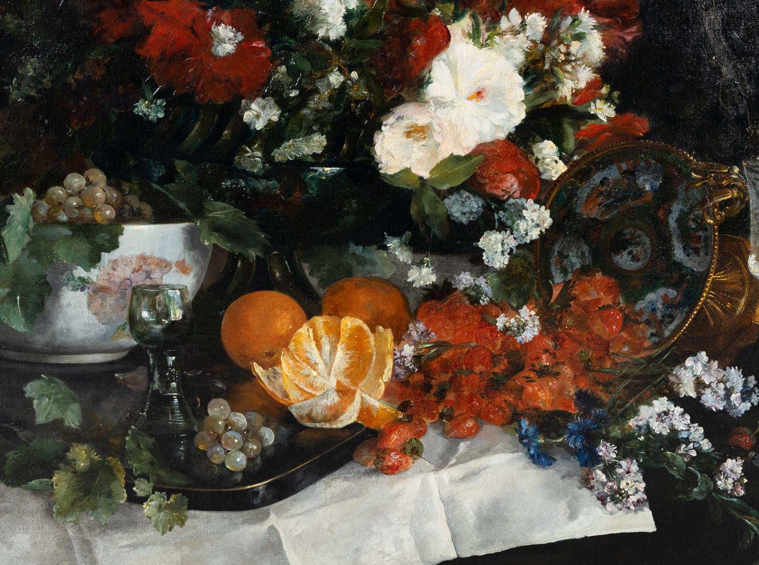 Still Life with Assorted Flowers, Fruit, and Objects d'arts on a Table