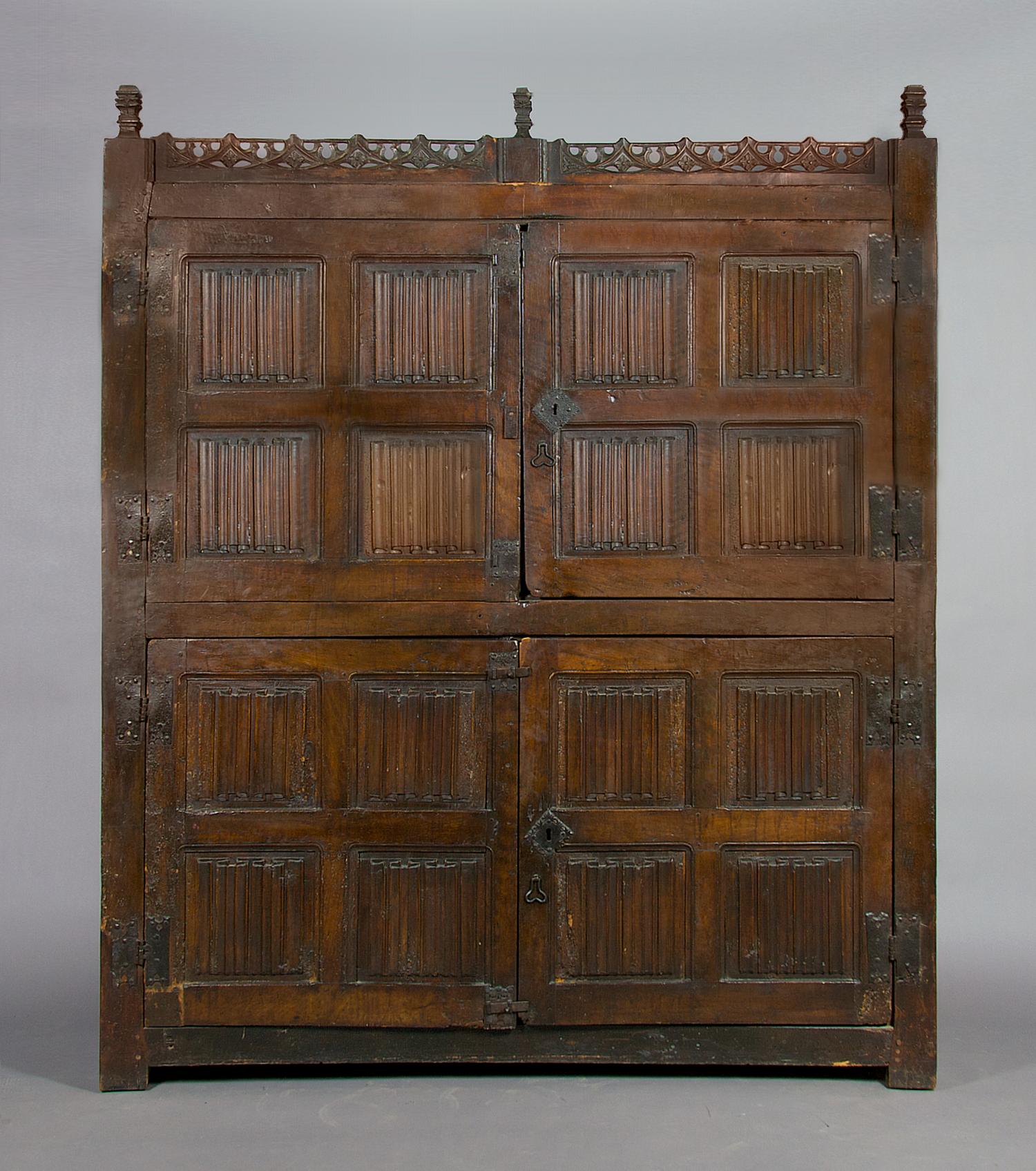 A Renaissance Revival Oak Cabinet, Height 89 x width 74 3/4 x depth 16 1/4 inches.