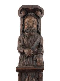 A Carved Oak and Polychrome Decorated Figural Pilaster