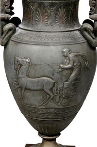A Pair of Empire Style Patinated Metal and Marble Urns
