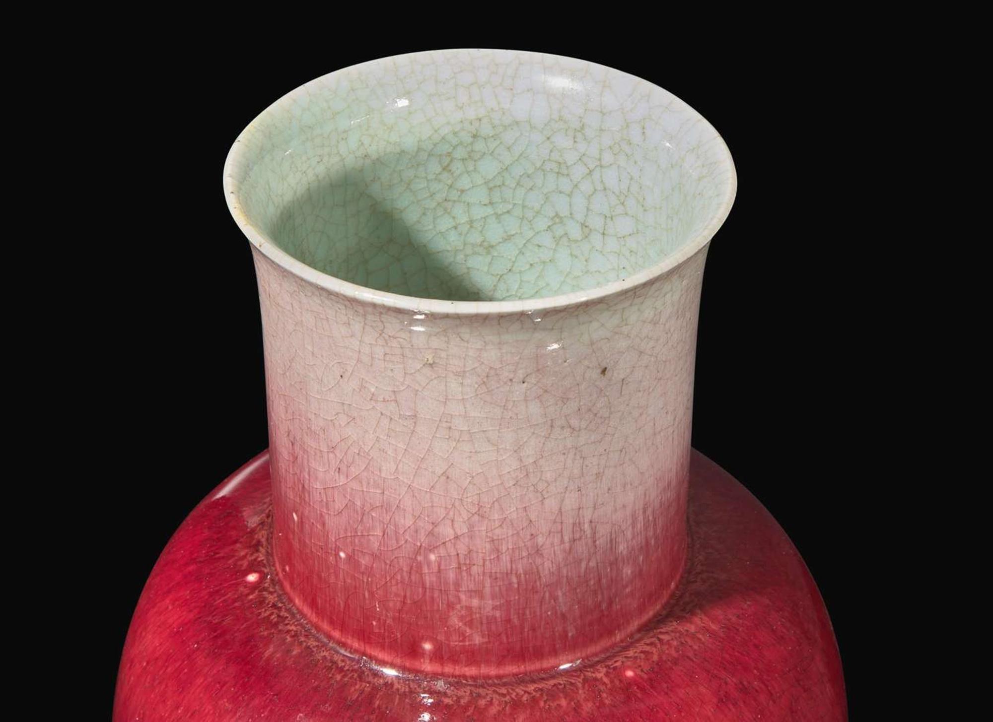 A large Chinese "Langyao" copper red-glazed baluster vase, Kangxi period 郎窯紅觀音瓶 清 康熙