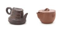 Two Yixing Pottery Teapots Height of taller 3 1/4 inches.