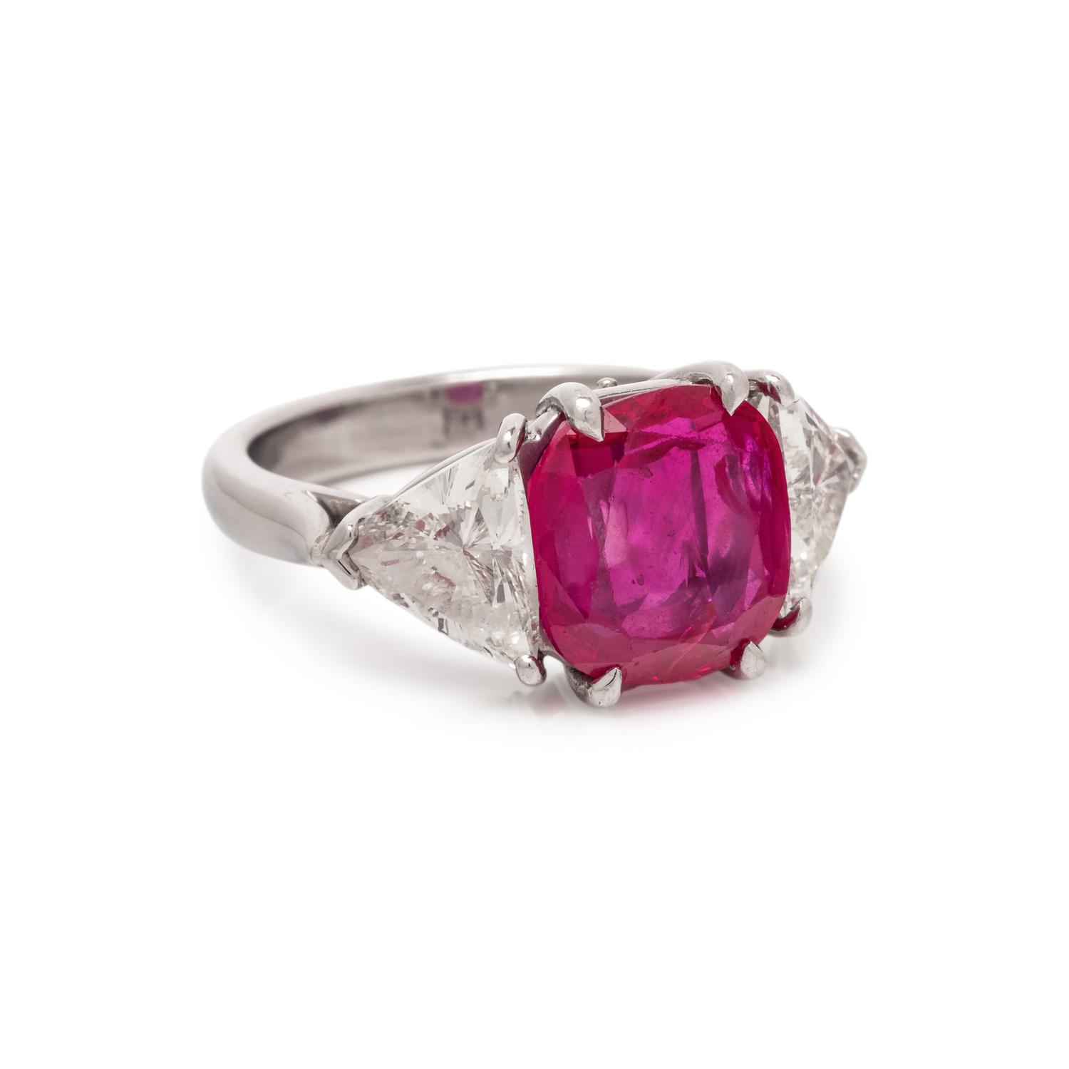 A RARE UNHEATED BURMESE RUBY AND DIAMOND RING
