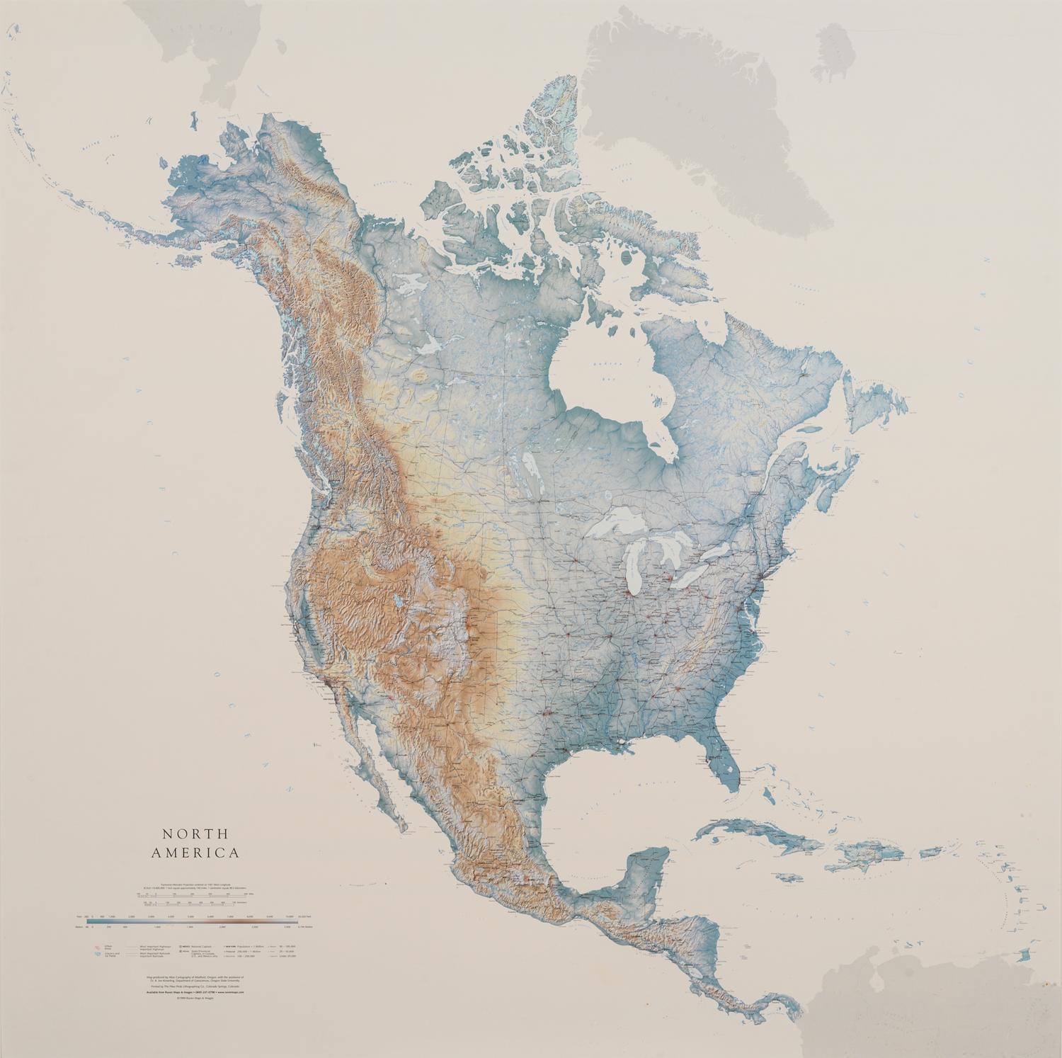 A Contemporary Map of North America. Matted and framed.