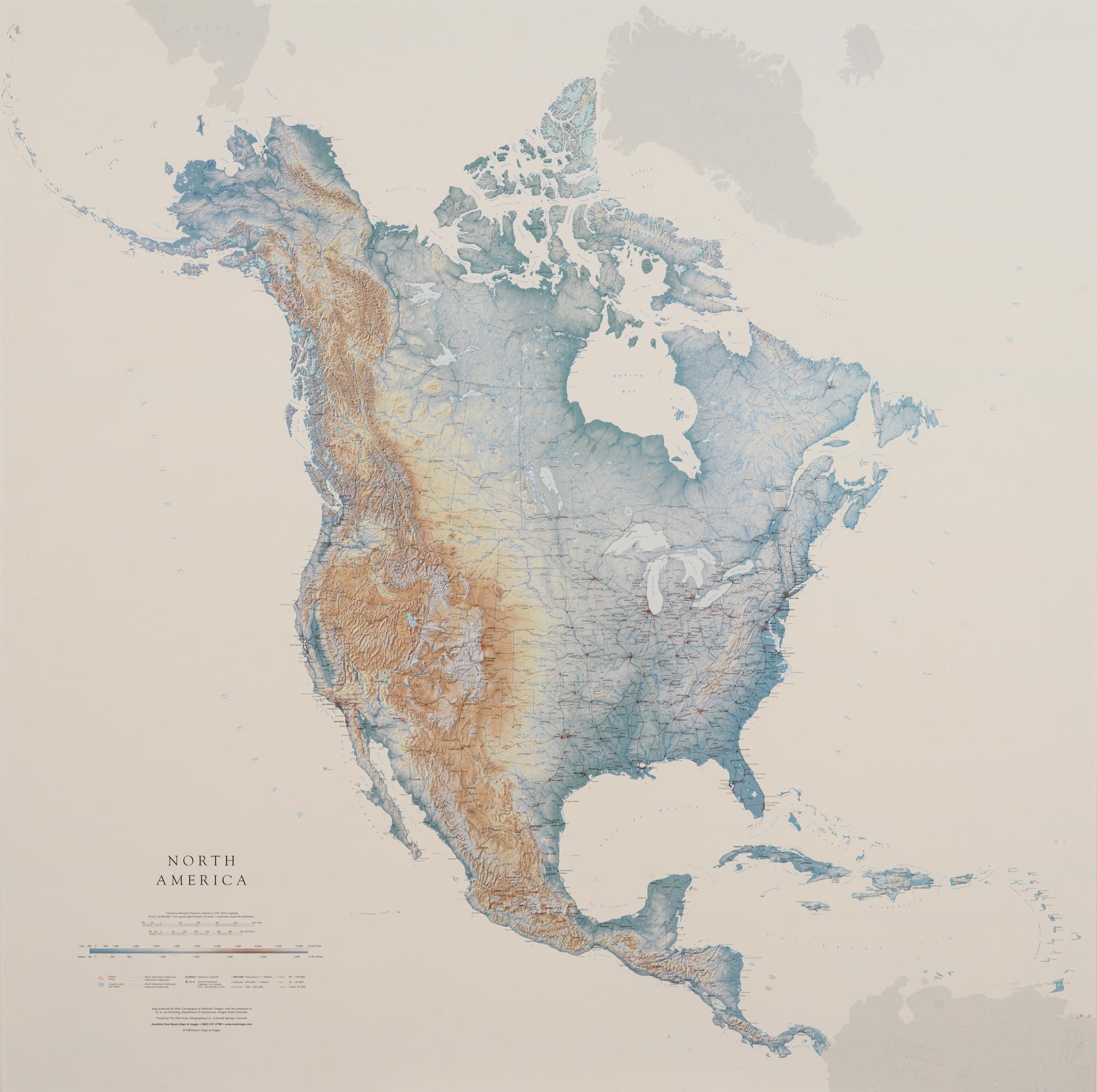 A Contemporary Map of North America. Matted and framed.