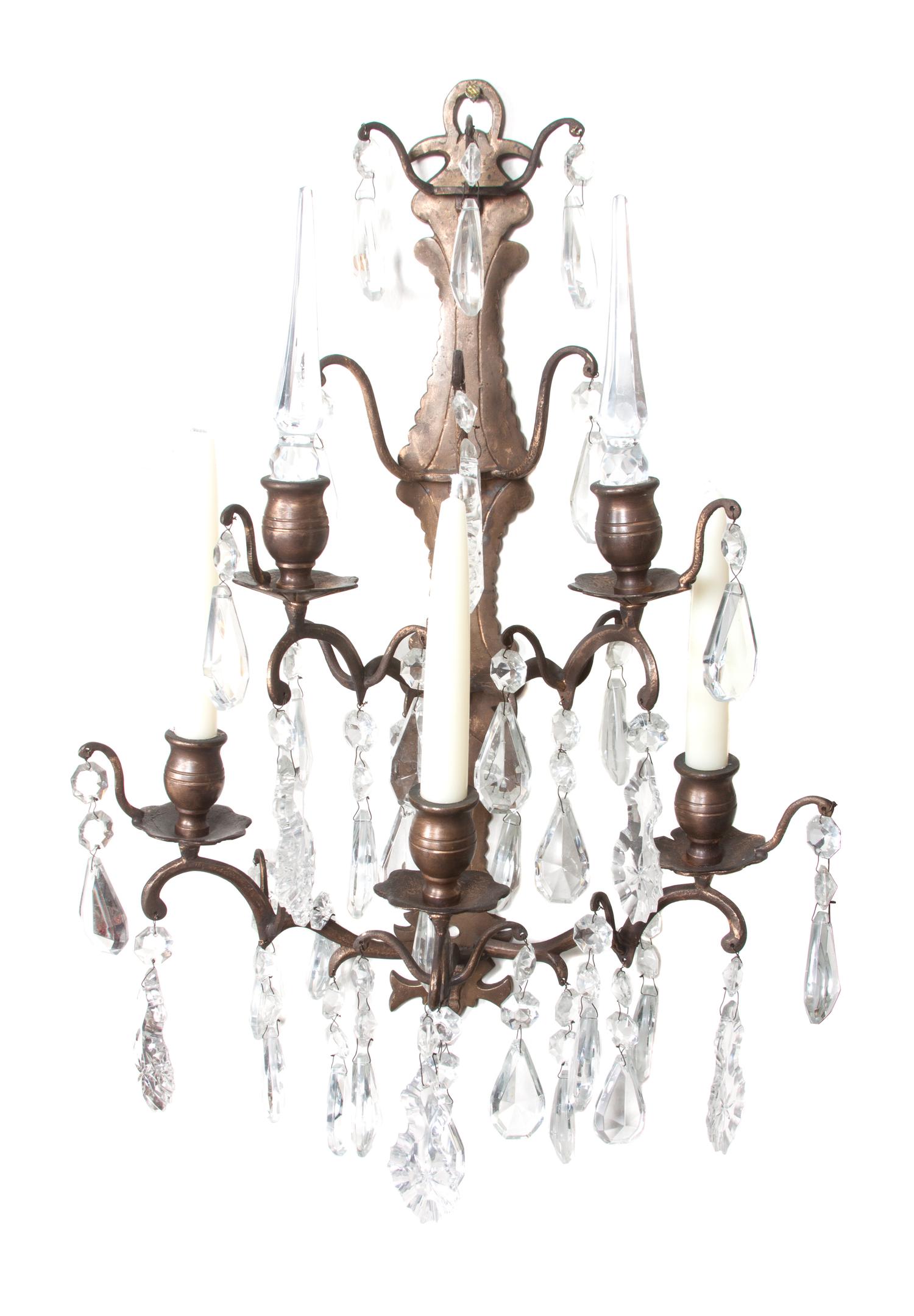 A Pair of French Gilt-Bronze Five-Light Sconces Height 18 inches.