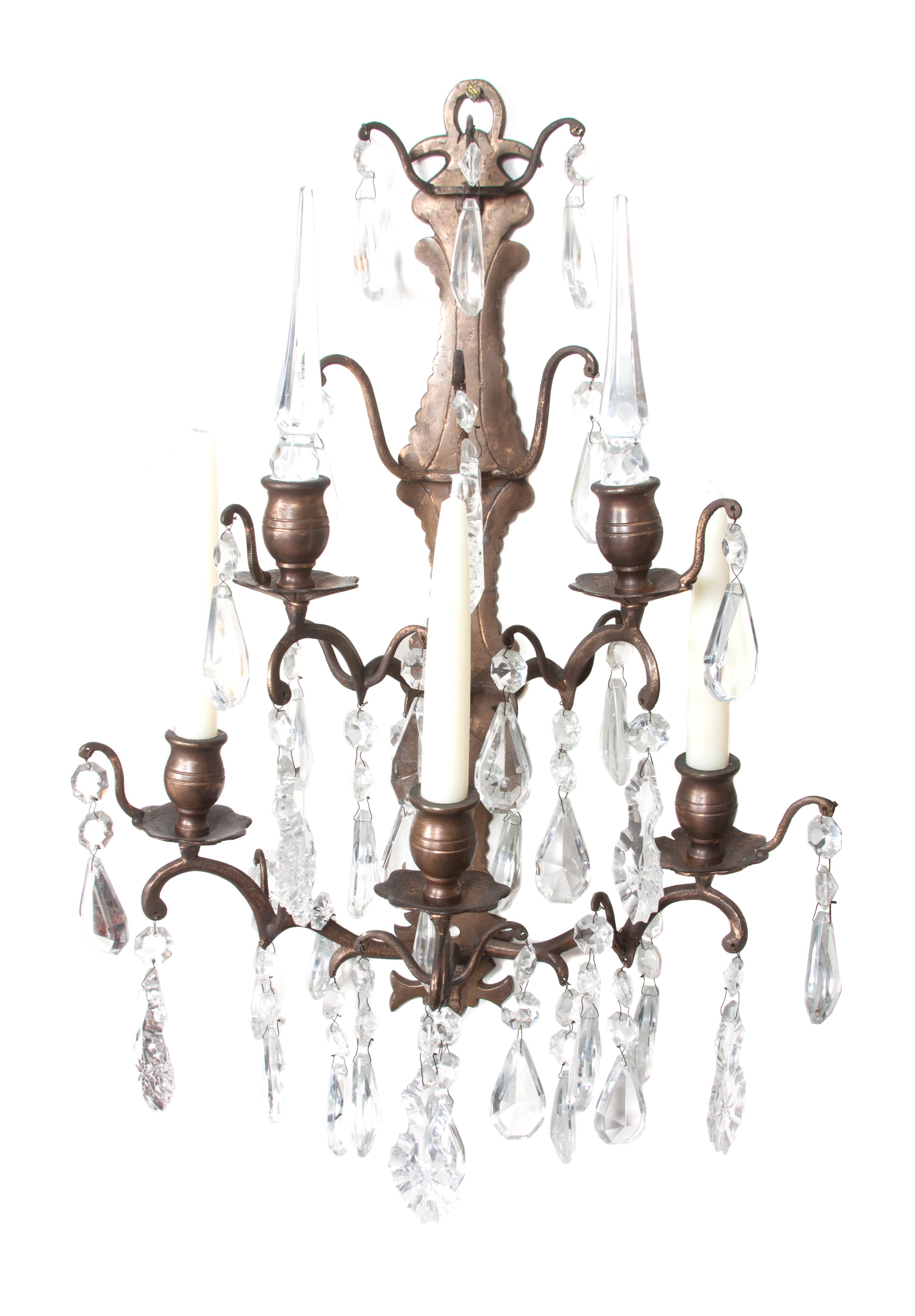 A Pair of French Gilt-Bronze Five-Light Sconces Height 18 inches.