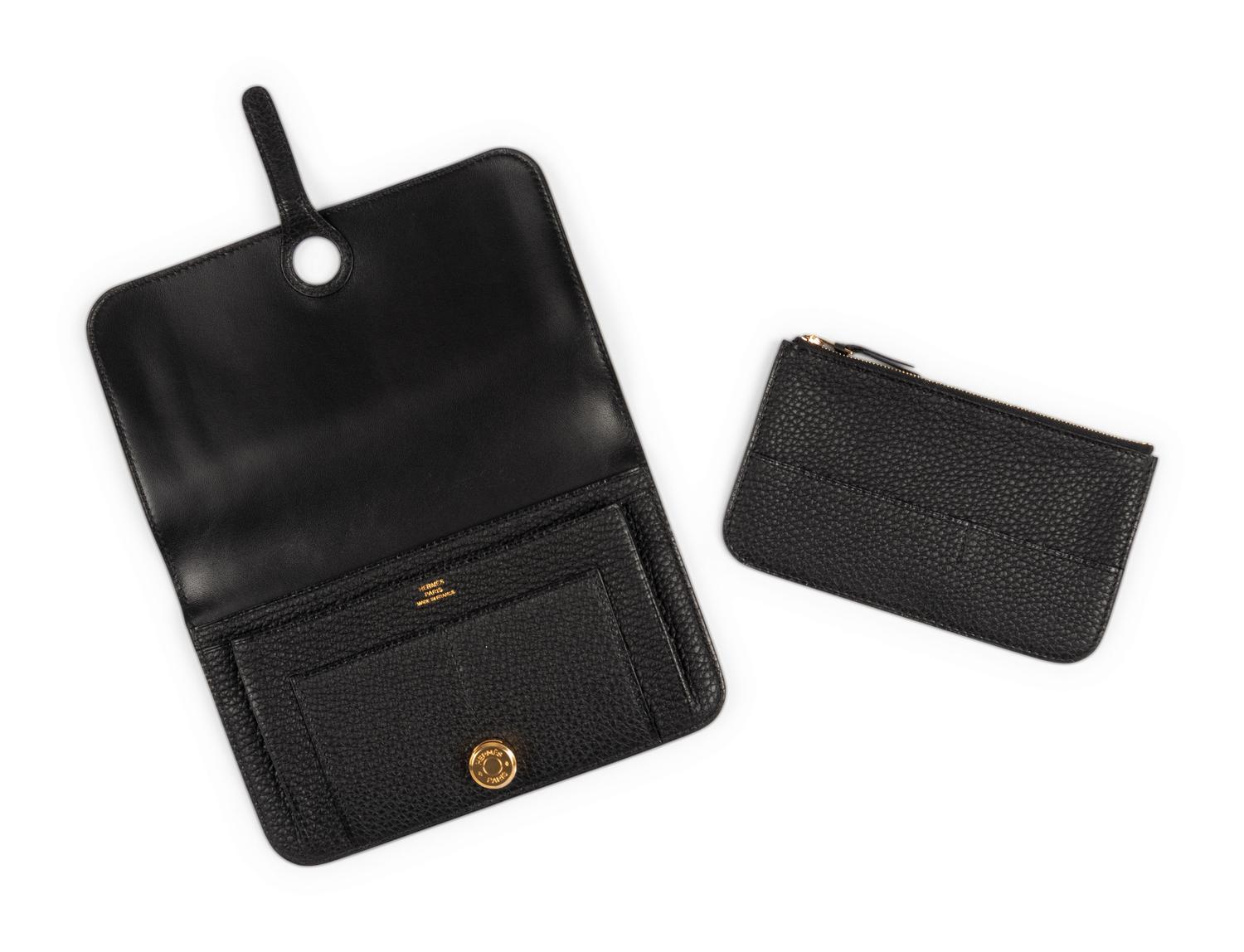 Hermès Black Leather Wallet, 2012 and Hermès Shearling Gloves