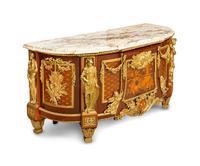 A Louis XVI Style Gilt Bronze Mounted Marquetry Commode