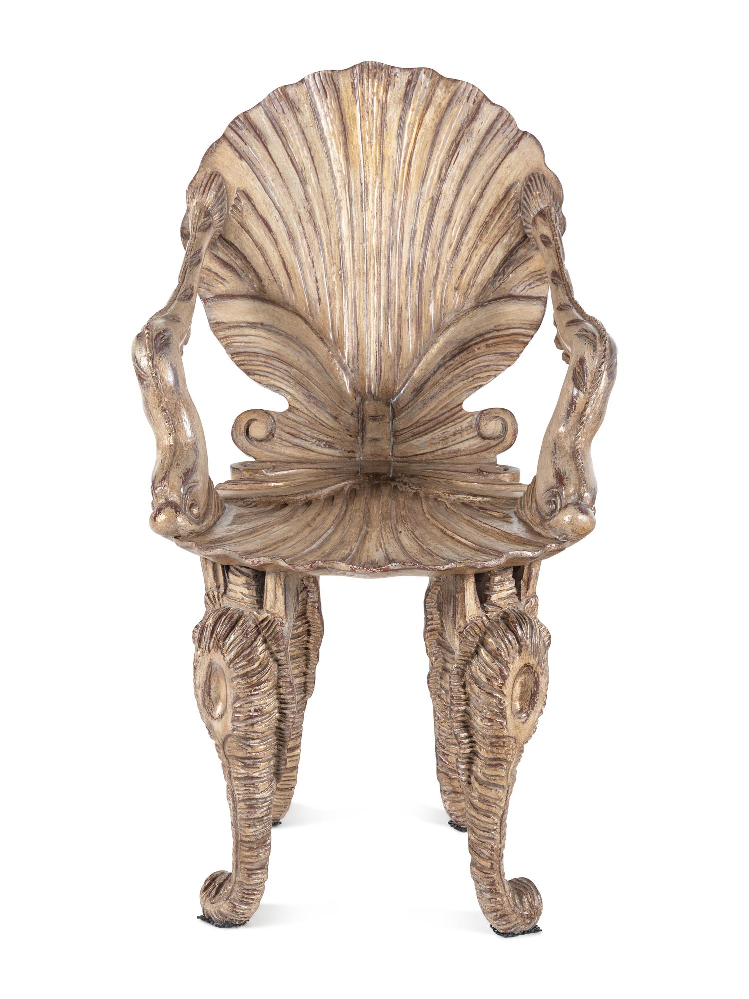 An Italian Silvered Grotto Style Armchair