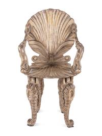 An Italian Silvered Grotto Style Armchair