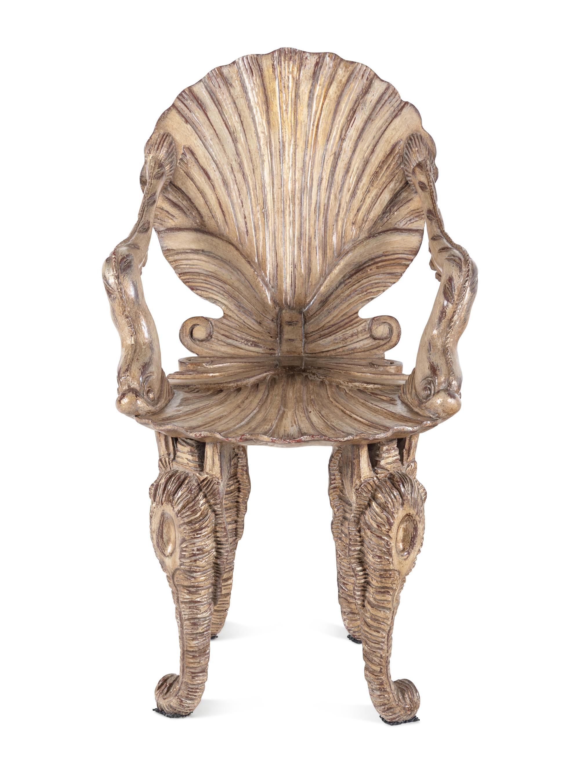 An Italian Silvered Grotto Style Armchair