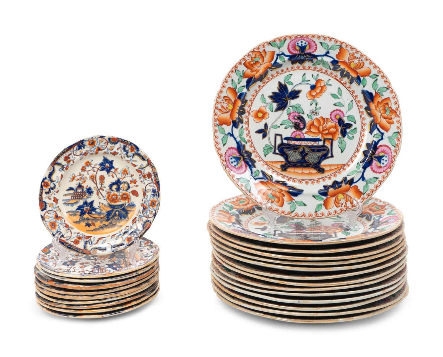 A Set of Fourteen Mason's Ironstone Dinner Plates and Ten English Ironstone Bread and Butter Plates — 19TH CENTURY